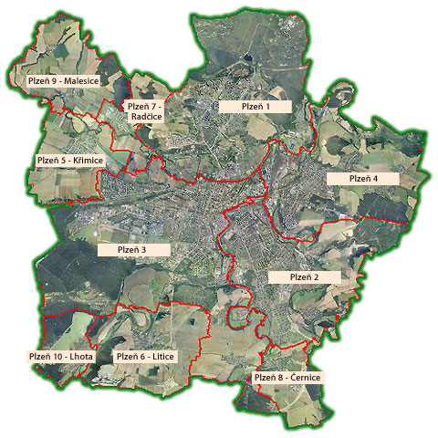Karte der Stadtbezirke Pilsen